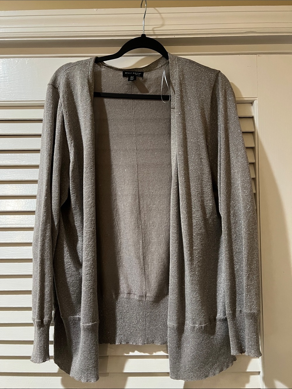 Willi Smith Metallic Taupe Open-Front Cardigan